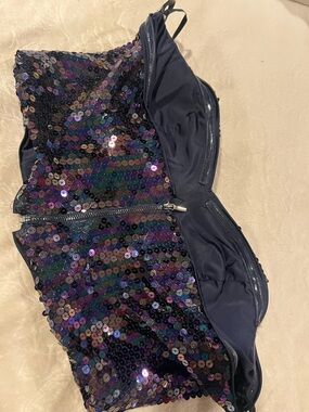 bebe Navy Sequin Zip-Front Bustier Crop Top